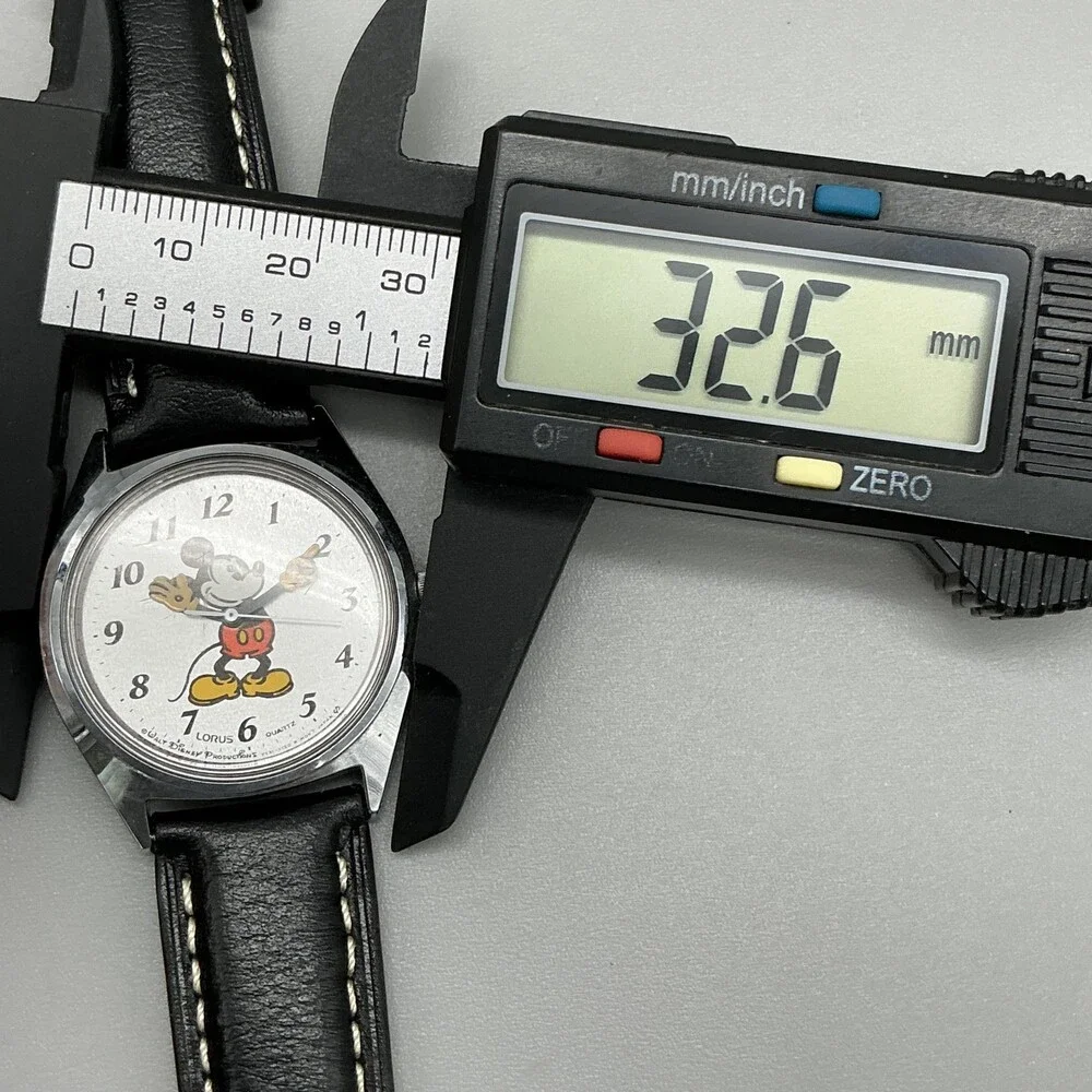 Vintage Lorus Mens Watch 33mm Mickey Mouse Dial Black Leather Disney New Battery